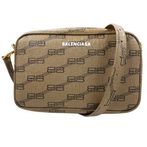 Balenciaga SIGNATURE Camera Bag MONOGRAM Canvas Shoulder Beige